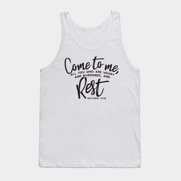 Matthew 11 Encouraging Bible Verse Tank Top by FlinArt